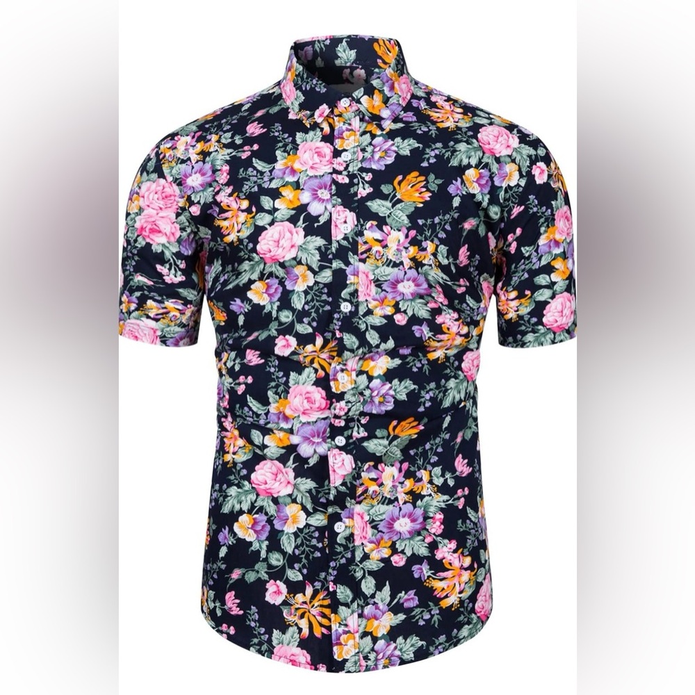 TUNEVUSE Men Floral Short Sleeve Button Down Shirt Summer Beach Hawaiian 3XL NEW